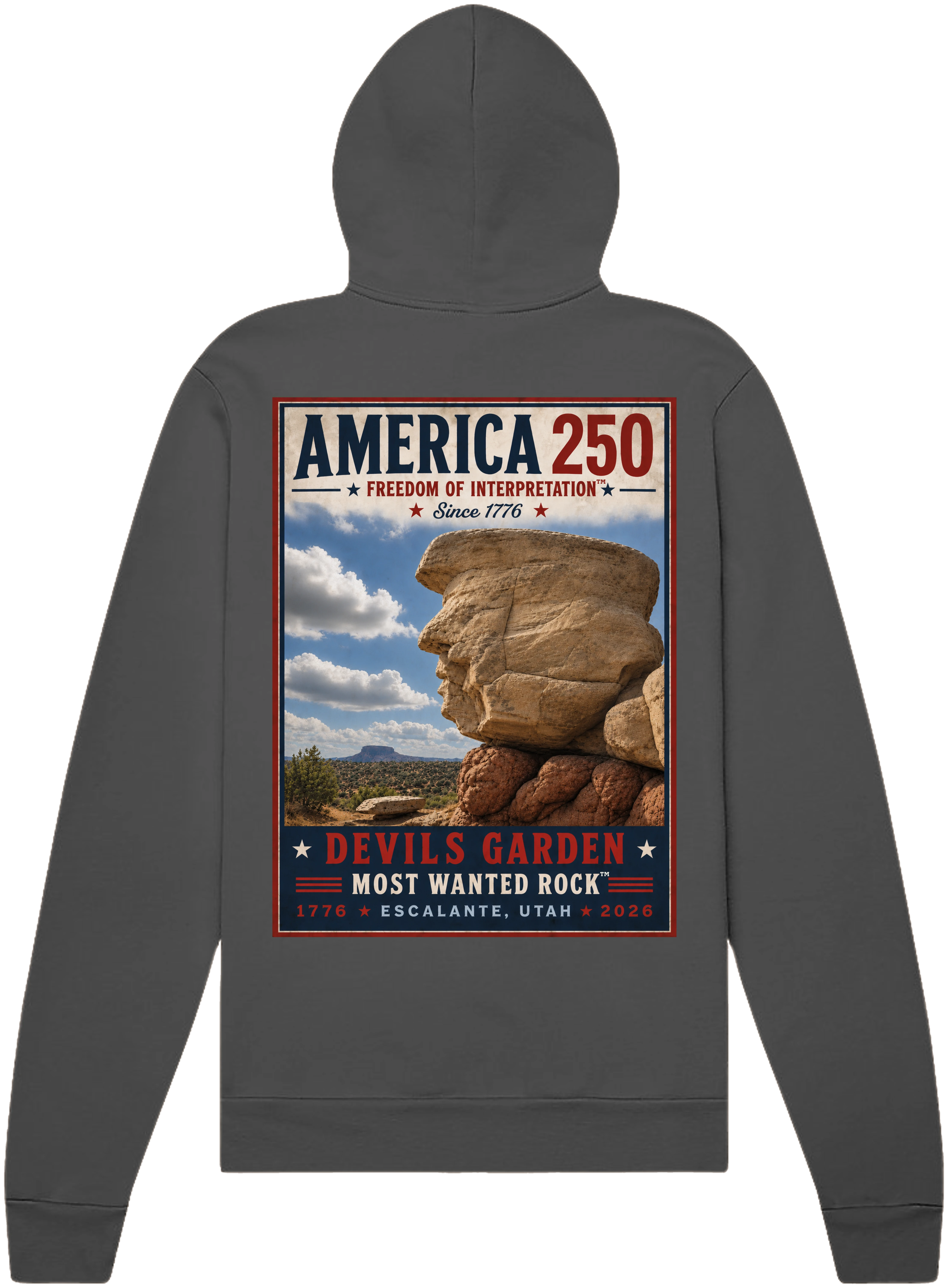 Most Wanted Rock™ charcoal hoodie, back